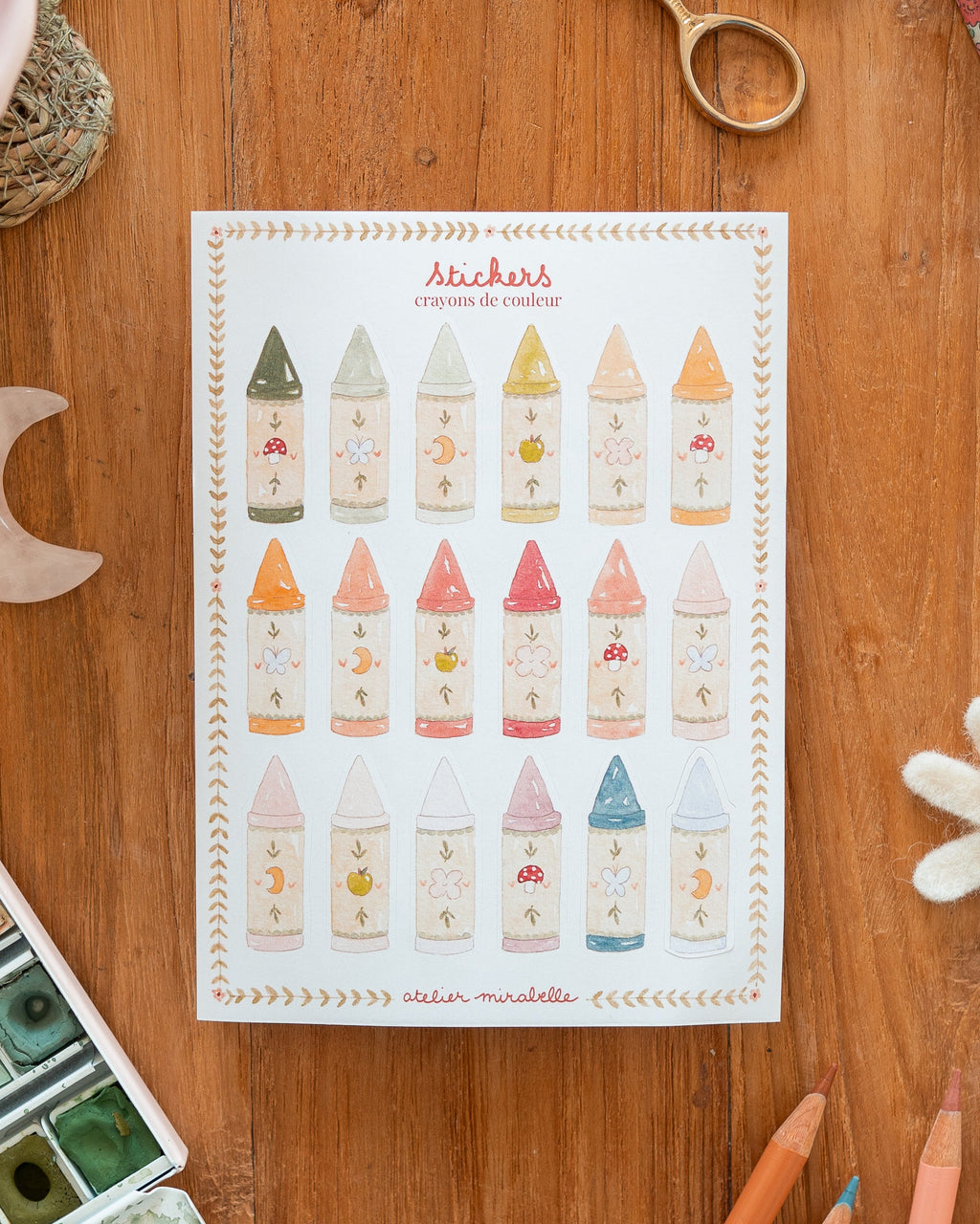Planche de stickers - Crayons de couleur